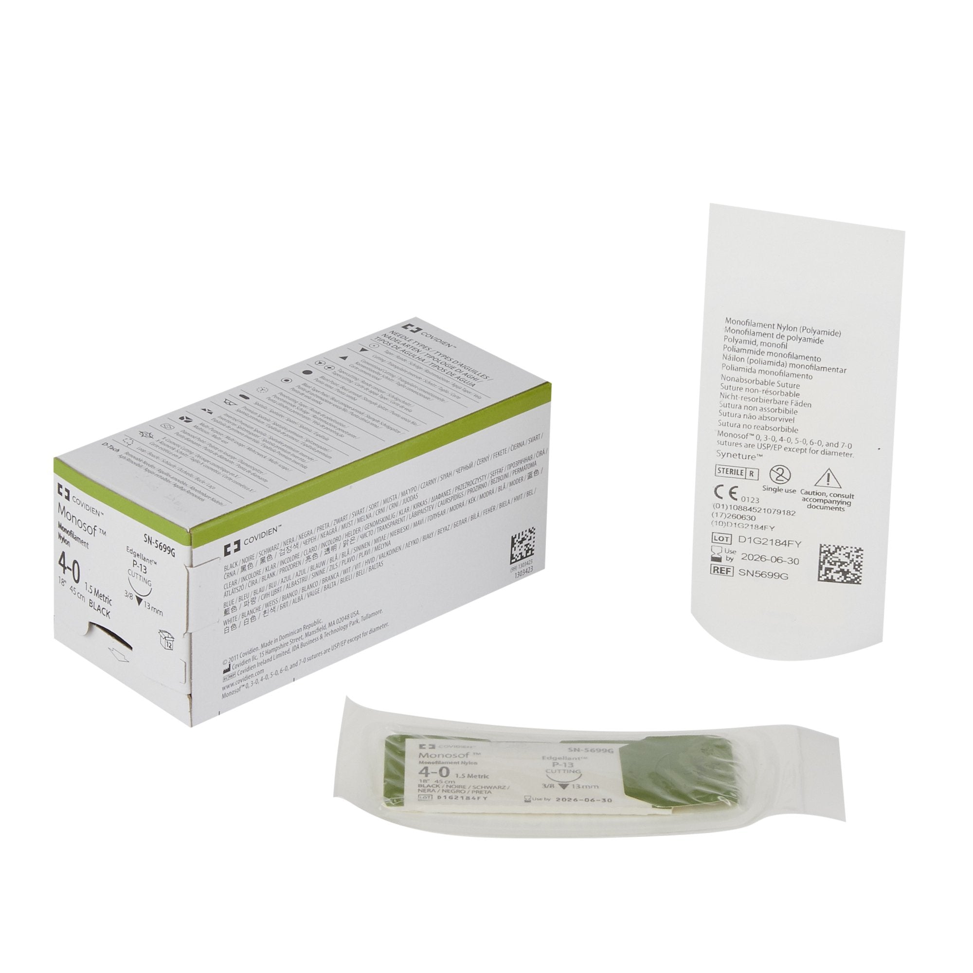 Nonabsorbable Suture with Needle Monosof Nylon P-13 3/8 Circle Precision Reverse Cutting Needle Size 4-0 Monofilament 