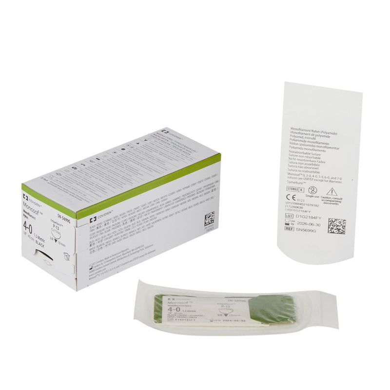 Nonabsorbable Suture with Needle Monosof Nylon P-13 3/8 Circle Precision Reverse Cutting Needle Size 4-0 Monofilament 