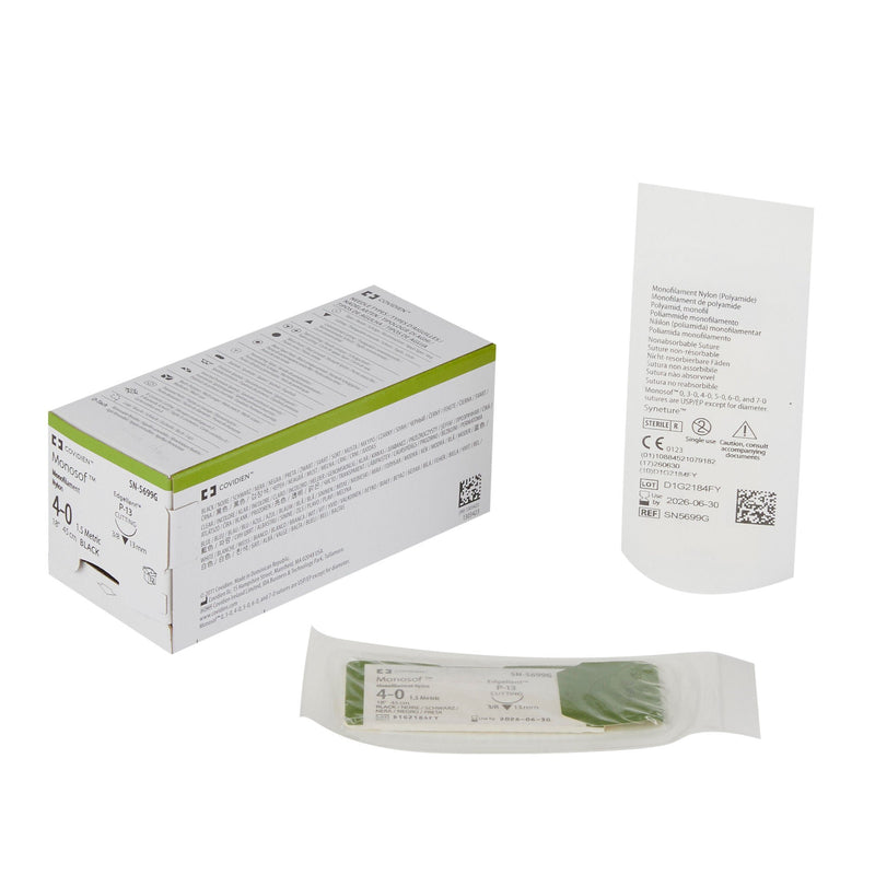 Nonabsorbable Suture with Needle Monosof Nylon P-13 3/8 Circle Precision Reverse Cutting Needle Size 4-0 Monofilament