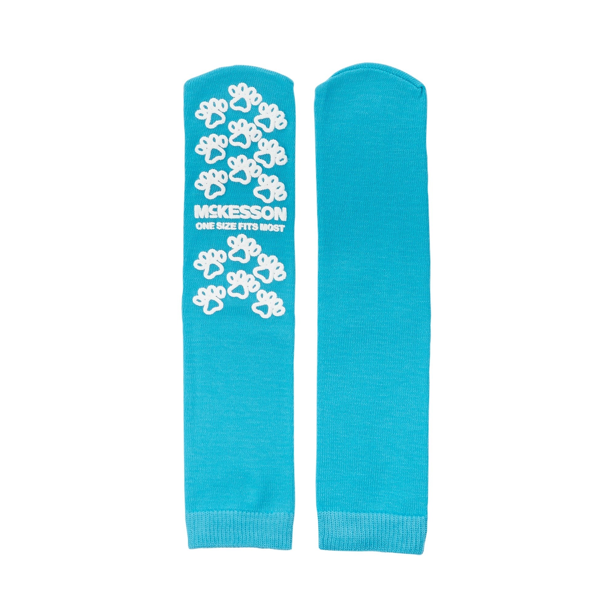 Slipper Socks McKesson Paw Prints Unisex Adult One Size Fits Most Single Tread Single Patient Use Teal 