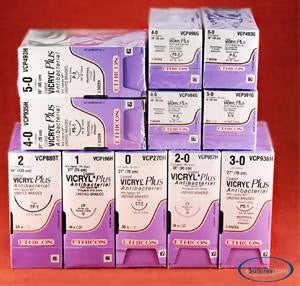 Absorbable Antibacterial Suture with Needle Coated Vicryl Plus Polyglactin 910 P-3 3/8 Circle Precision Reverse Cutting Needle Size 4-0 Braided (Box of 12)