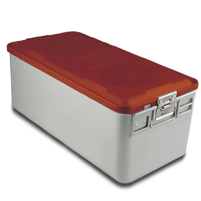 SklarLite Sterilization Container - Full-Size, Safe Lid, Non-Perforated Bottom, 23" x 11" x 10", Red - 10-4220