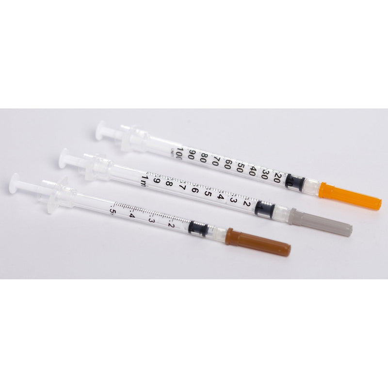 Safety Tuberculin Syringe with Needle Sol-Care 1 mL 5/8 Inch 25 Gauge Retractable Safety Needle Regular Wall 