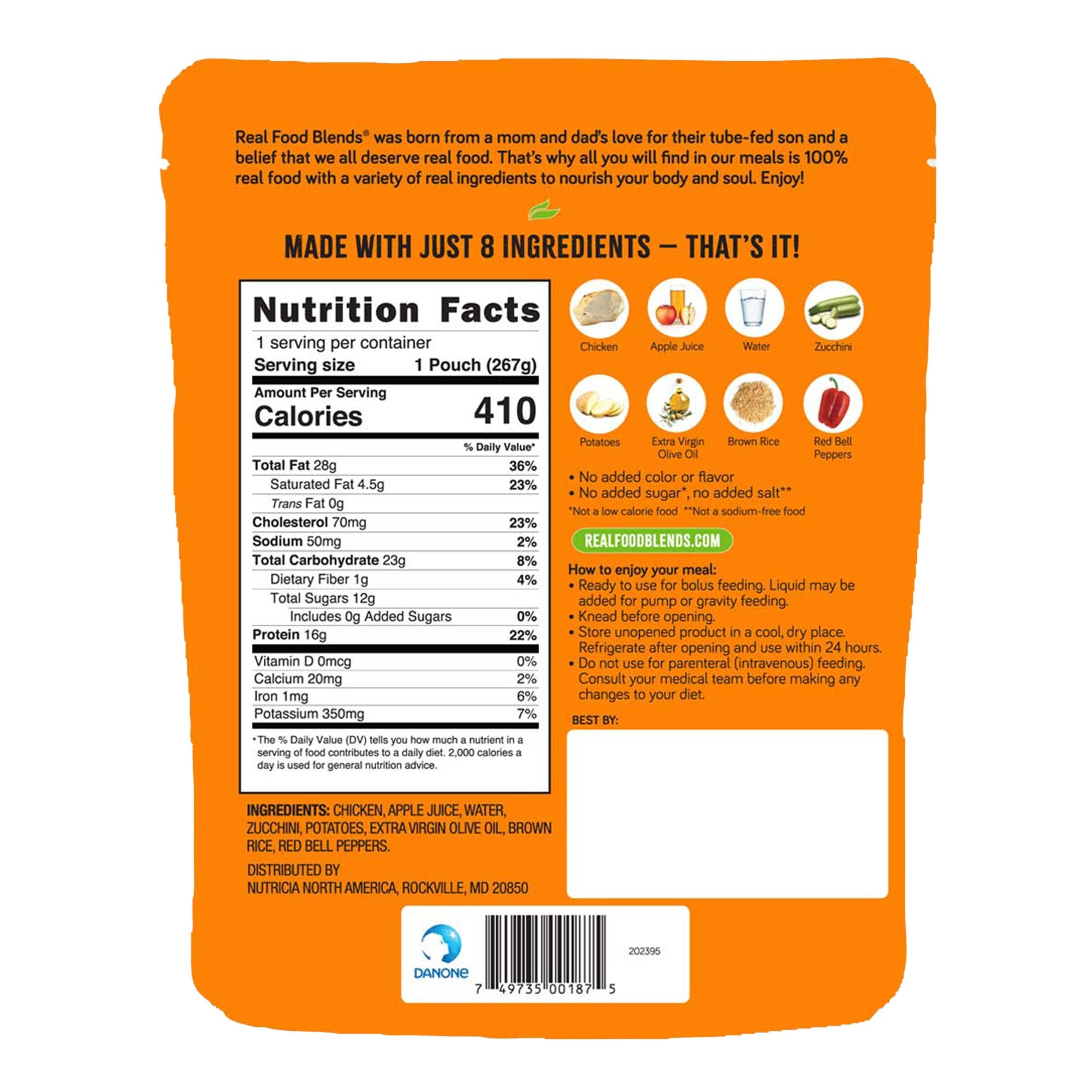 Nutritionals Medicinals Tube Feeding Formula Real Food Blends Select Chicken / Zucchini / Potatoes Puree 9.4 oz. Pouch (12/CS)