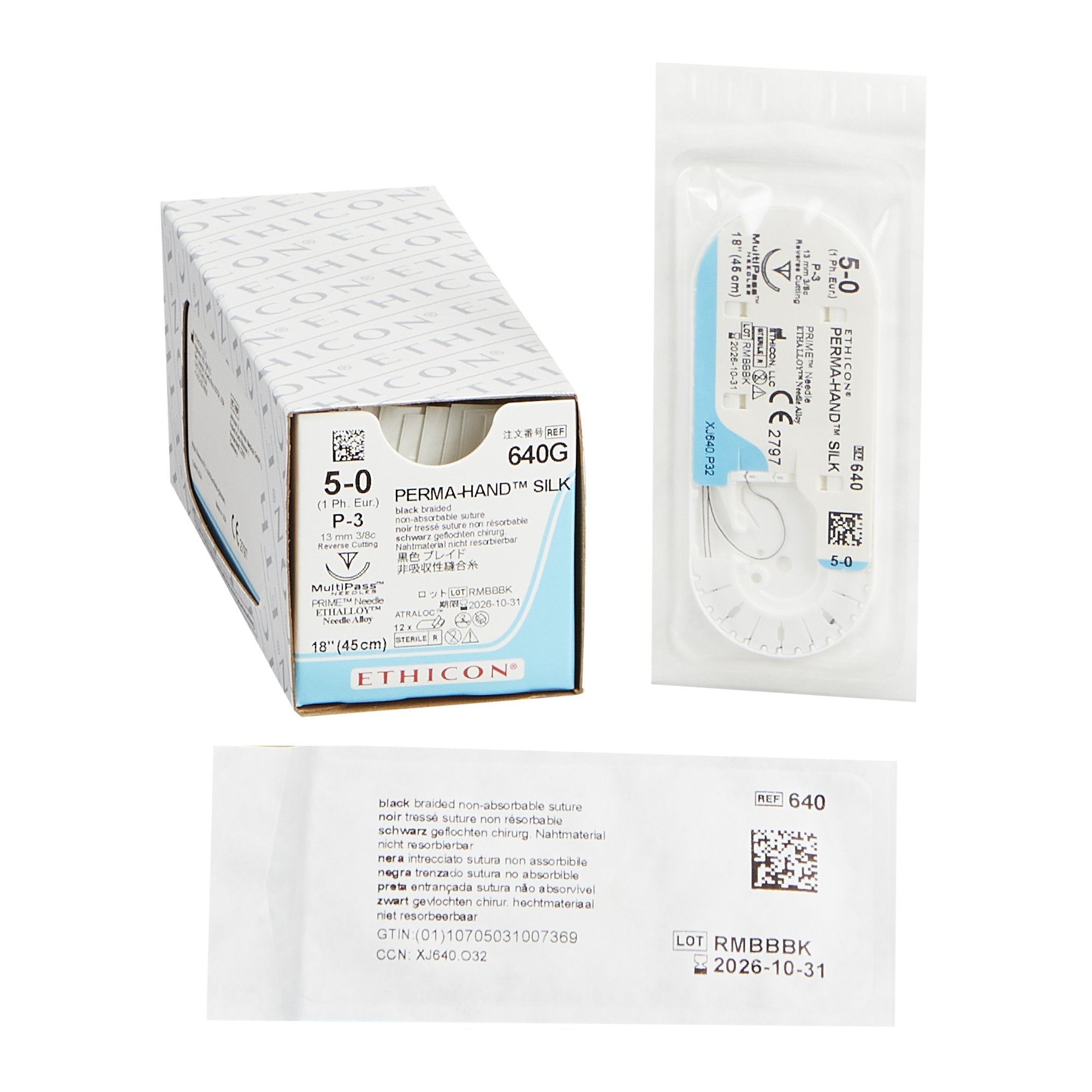 Nonabsorbable Suture with Needle Perma-Hand Silk P-3 3/8 Circle Precision Reverse Cutting Needle Size 5-0 Braided 