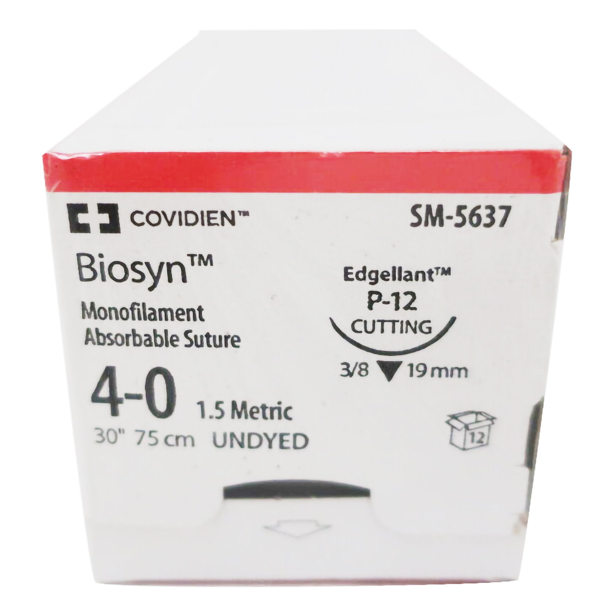 Absorbable Suture with Needle Biosyn Polyester P-12 3/8 Circle Precision Reverse Cutting Needle Size 4-0 Monofilament 