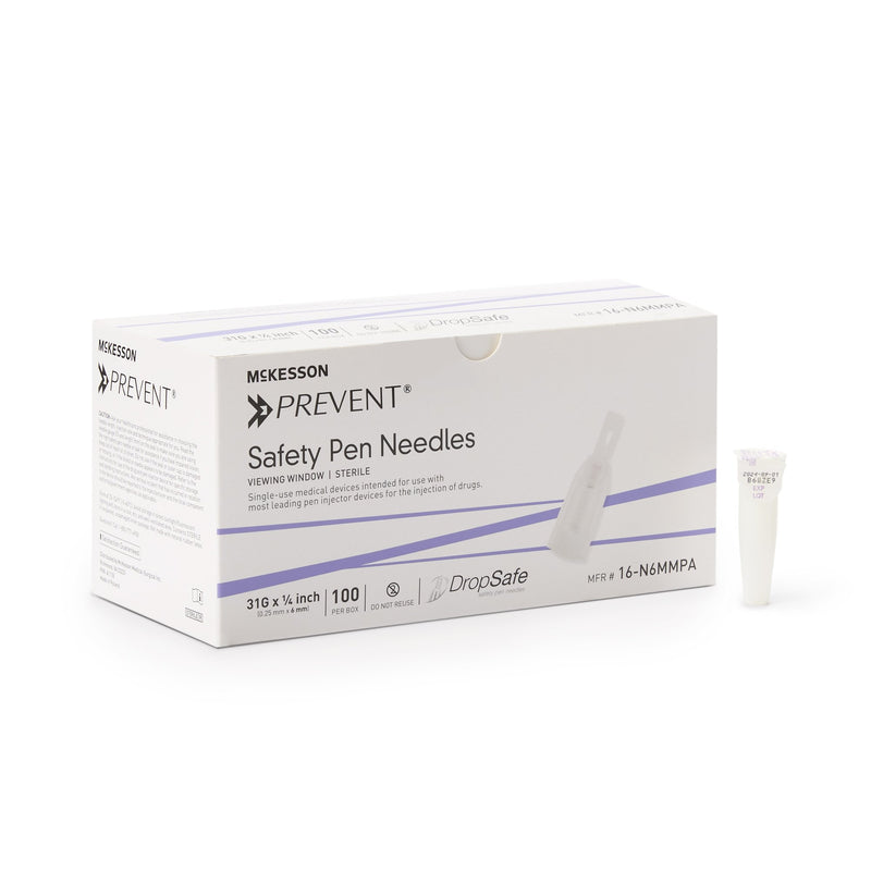 McKesson Prevent Safety Insulin Pen Needle, 31 Gauge, 6 mm Length (Case of 2000)