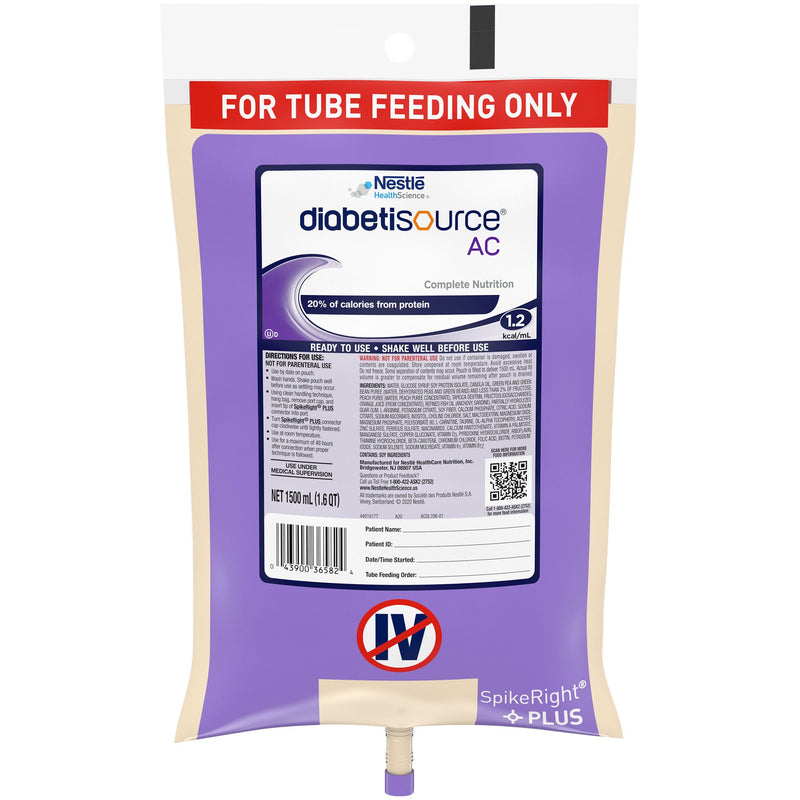 Diabetisource AC Tube Feeding Formula, 1.5 L Ready to Hang Prefilled Container (Case of 4)