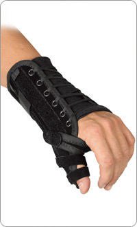 Wrist Support with Thumb Support Breg Universal Thumb Lacer Left Hand Black One Size Fits Most (Each)