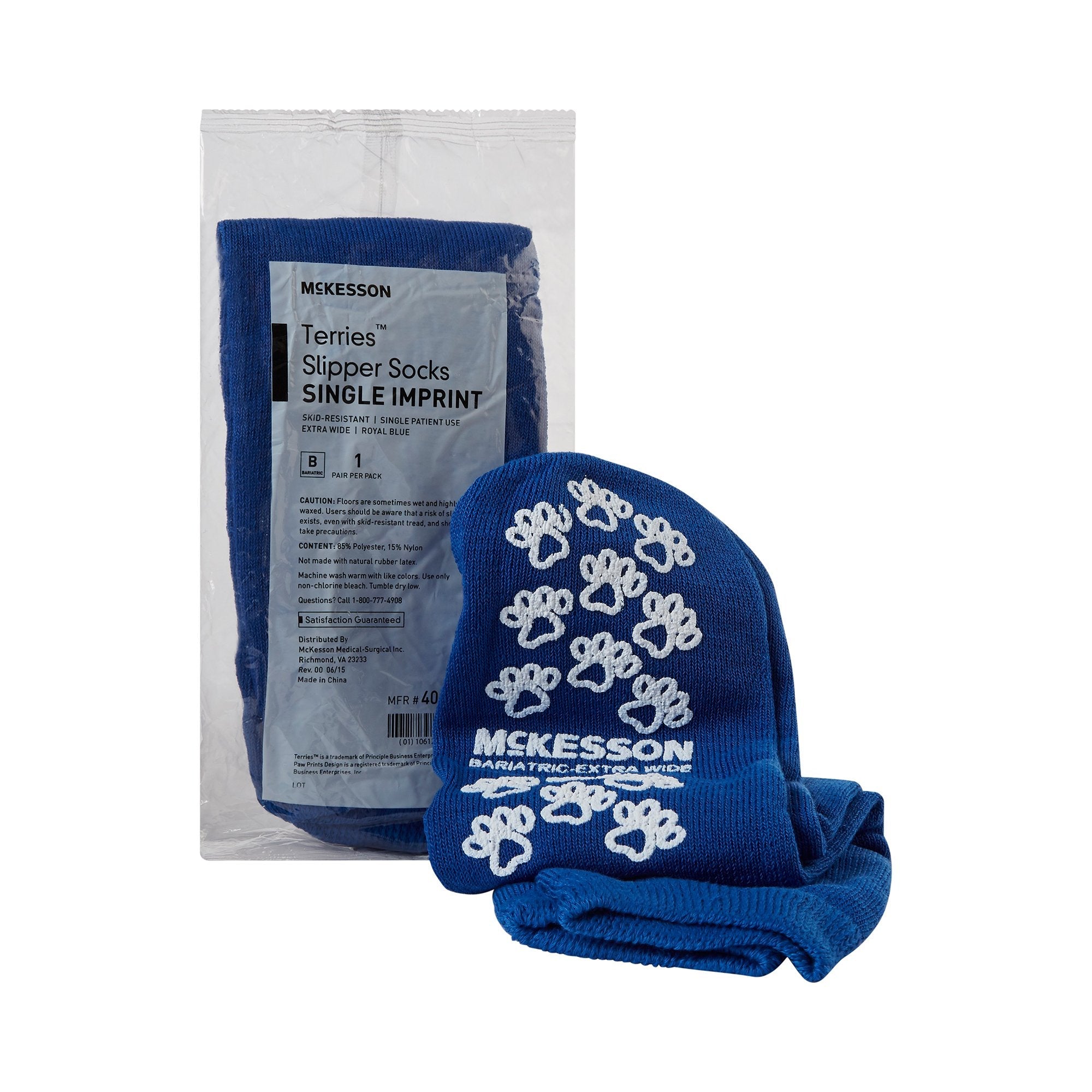 Slipper Socks McKesson Terries Unisex Adult Bariatric / X-Wide Single Tread Single Patient Use Royal Blue 
