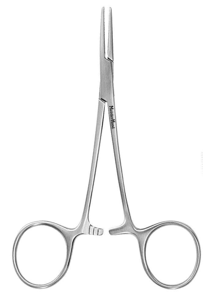 Mosquito Forceps MeisterHand Halsted 5 Inch Length OR / Surgical Grade German Stainless Steel NonSterile Locking Finger Ring Handle Straight Serrated Tips (Each)