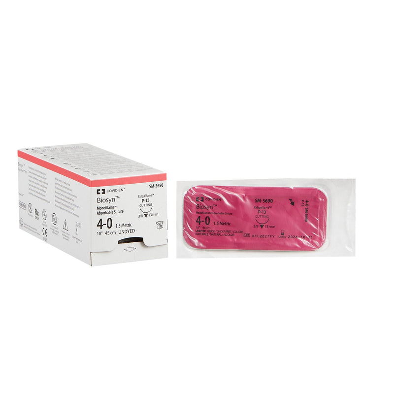 Absorbable Suture with Needle Biosyn Polyester P-13 3/8 Circle Precision Reverse Cutting Needle Size 4-0 Monofilament 