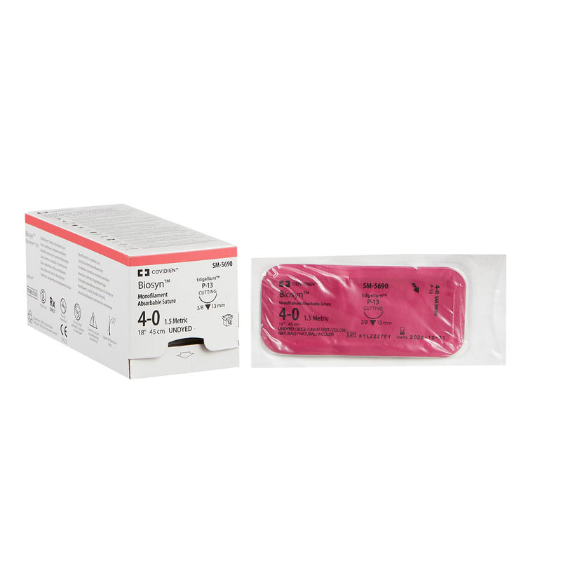 Absorbable Suture with Needle Biosyn Polyester P-13 3/8 Circle Precision Reverse Cutting Needle Size 4-0 Monofilament