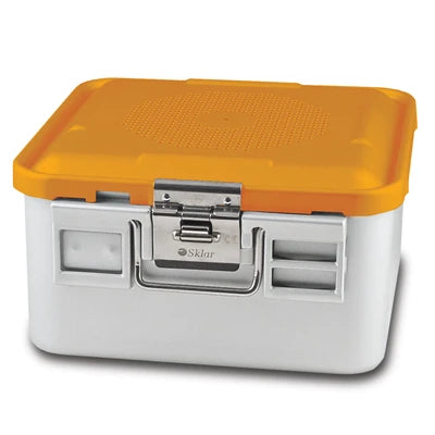 SklarLite Sterilization Container - Half-Size, Safe Lid, Perforated Bottom, 11-1/4" x 11" x 6", Yellow - 10-4634 