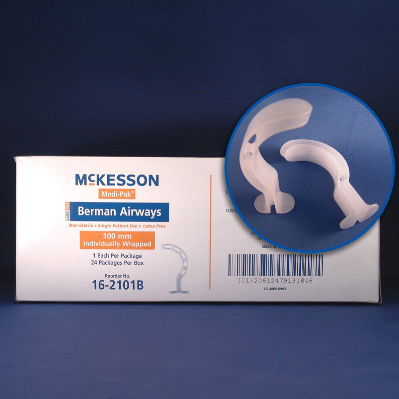 Berman Oropharyngeal Airway McKesson White 80 mm Length ISO 8 NonSterile Adult 