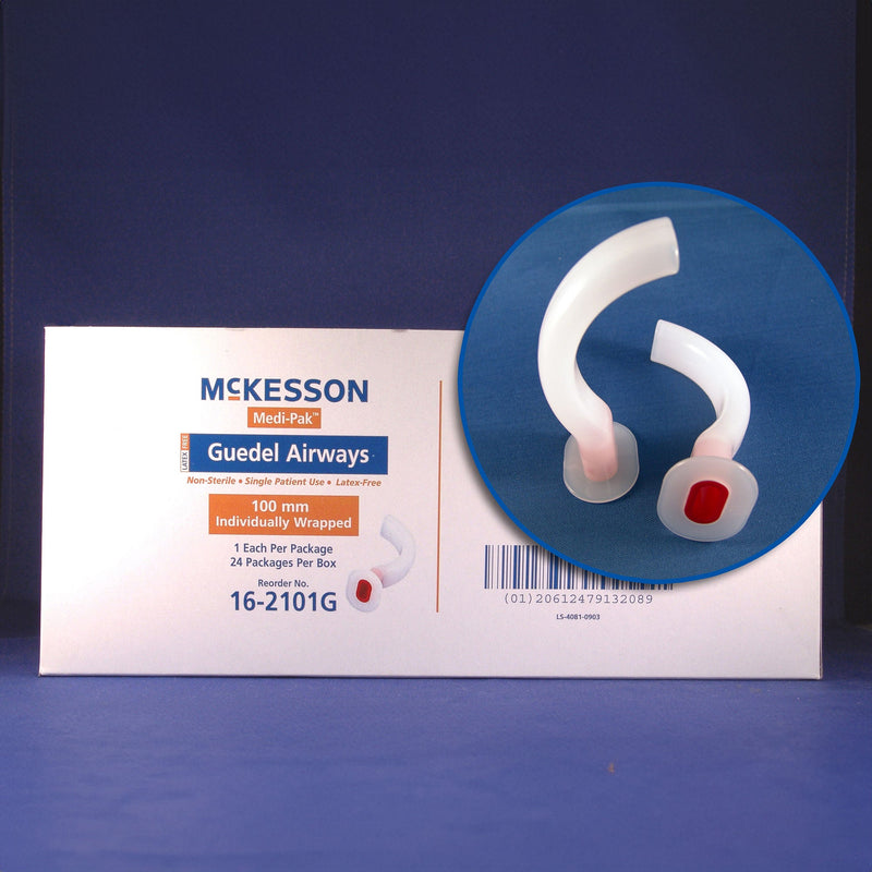 Guedel Oropharyngeal Airway McKesson Blue 100 mm Length ISO 10 NonSterile Adult (Box of 24)