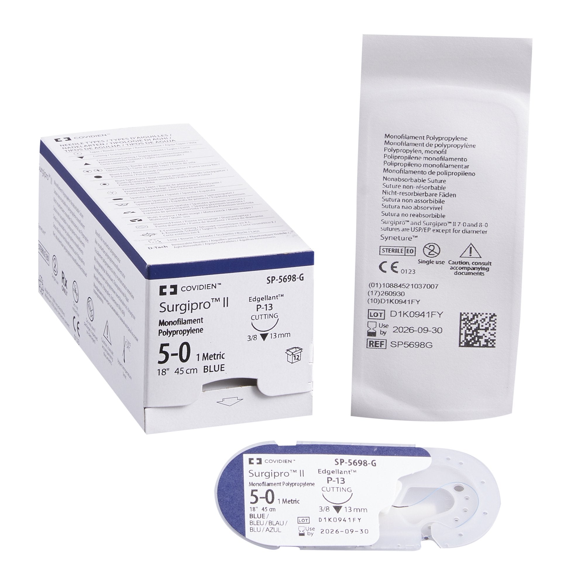 Nonabsorbable Suture with Needle Surgipro Polypropylene P-13 3/8 Circle Precision Reverse Cutting Needle Size 5-0 Monofilament 