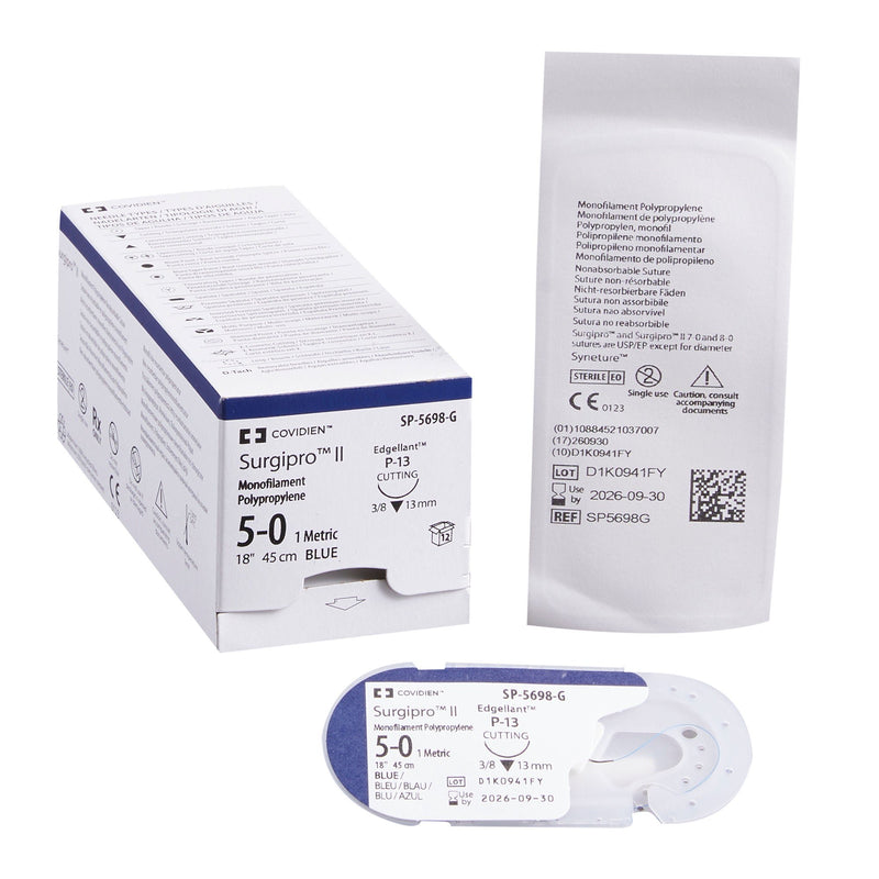 Nonabsorbable Suture with Needle Surgipro Polypropylene P-13 3/8 Circle Precision Reverse Cutting Needle Size 5-0 Monofilament