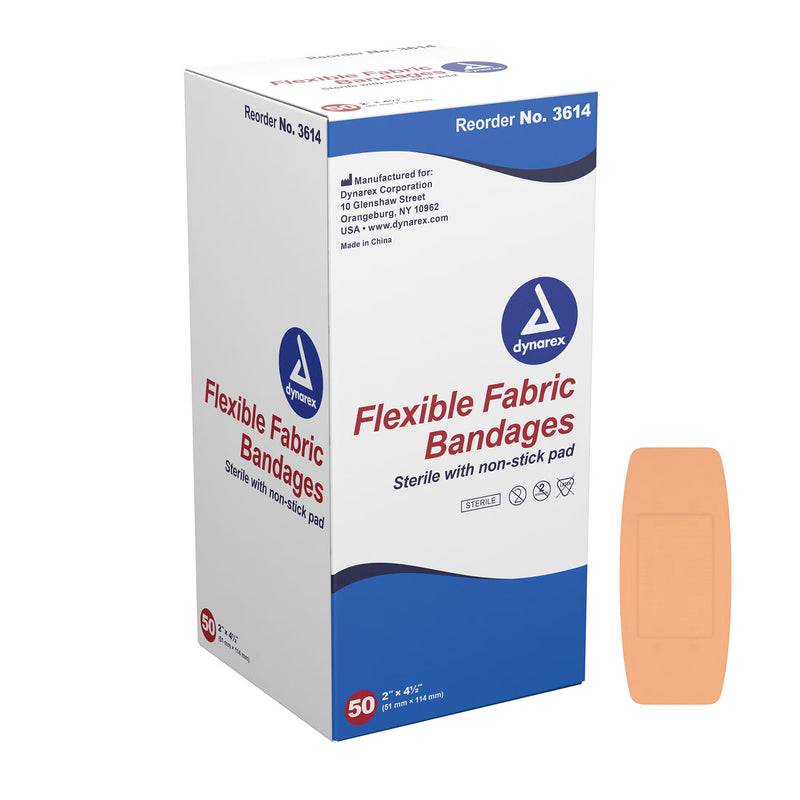 Adhesive Strip Dynarex Fabric Tan 2 X 4-1/2 Inch Sterile (Carton of 10)