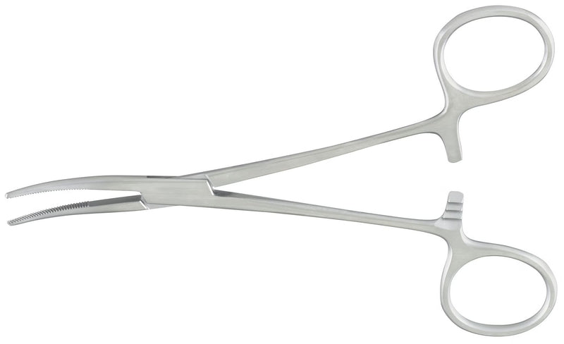Hemostatic Forceps McKesson Argent Kelly 5-1/2 Inch Length OR / Surgical Grade German Stainless Steel NonSterile Locking Finger Ring Handle Curved Serrated Tips (Each)