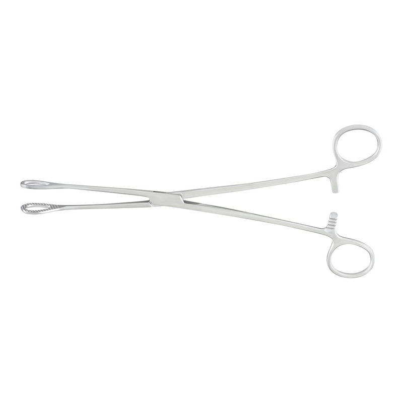 Sponge Forceps McKesson Argent Foerster 9-1/2 Inch Length OR / Surgical Grade German Stainless Steel NonSterile Locking Finger Ring Handle Straight Fenestrated Serrated Oval Tips (Each)