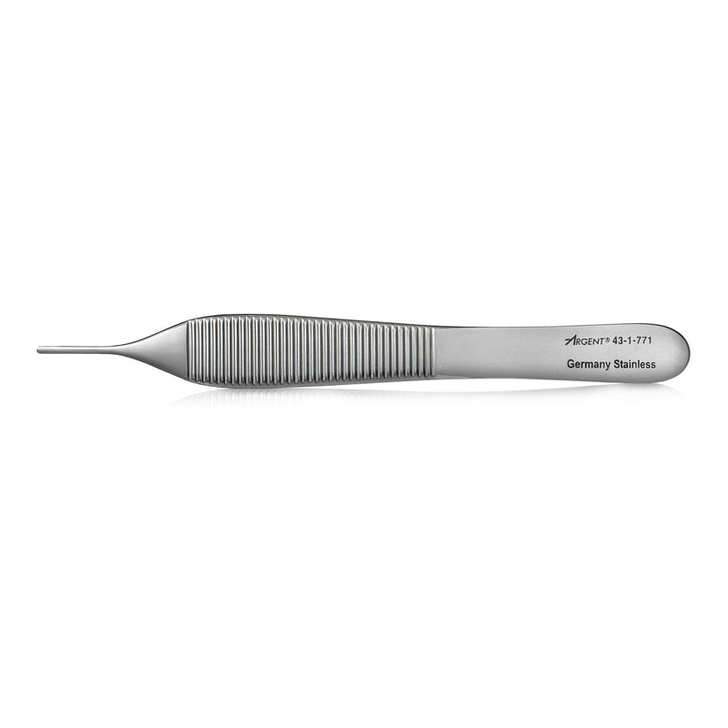 Dressing Forceps McKesson Argent Adson 4-3/4 Inch Length OR / Surgical Grade German Stainless Steel NonSterile NonLocking Thumb Handle Straight Serrated Tips 
