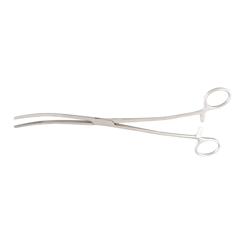 Uterine Dressing Forceps McKesson Bozeman 10-1/2 Inch Length Floor / Office Grade Pakistani Stainless Steel NonSterile Locking Finger Ring Handle Double Curved Serrated Tips (Each)