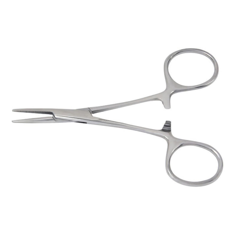 Mosquito Forceps McKesson Hartmann 3-1/2 Inch Length Floor / Office Grade Pakistani Stainless Steel NonSterile Locking Finger Ring Handle Curved Serrated Tips (Each)
