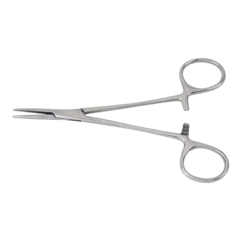 Mosquito Forceps McKesson Halsted 5 Inch Length Floor / Office Grade Pakistani Stainless Steel NonSterile Locking Finger Ring Handle Straight Serrated Tips 