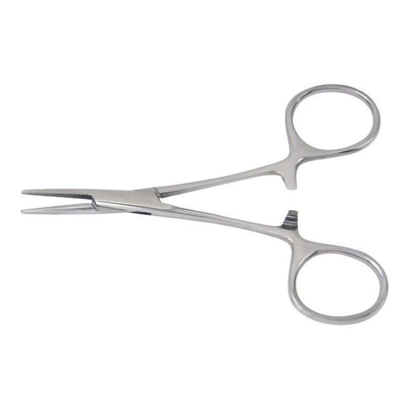 Mosquito Forceps McKesson Halsted 5 Inch Length Floor / Office Grade Stainless Steel NonSterile Locking Finger Ring Handle Curved Serrated Tips 