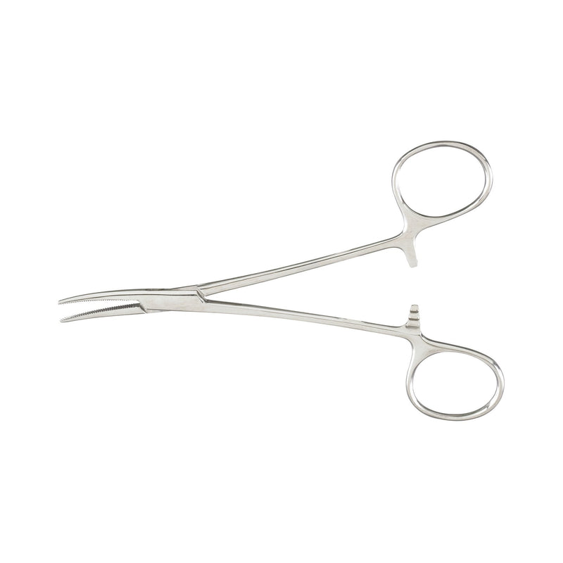 Hemostatic Forceps McKesson Kelly 5-1/2 Inch Length Floor / Office Grade Pakistani Stainless Steel NonSterile Locking Finger Ring Handle Curved Serrated Tips 
