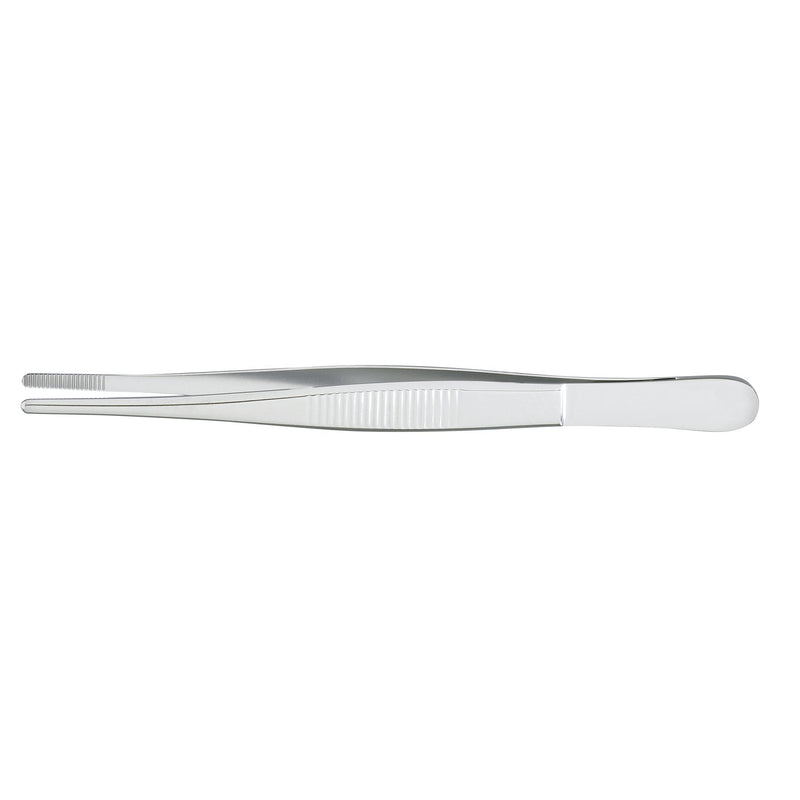 Dressing Forceps McKesson 4-1/2 Inch Length Floor / Office Grade Pakistani Stainless Steel NonSterile NonLocking Thumb Handle Straight Serrated Tips 
