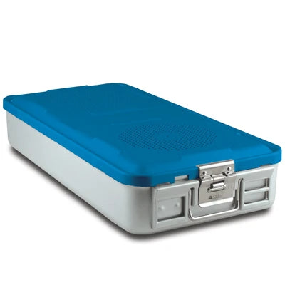 SklarLite Sterilization Container - Full-Size, Standard Lid, Perforated Bottom, 23" x 11" x 4", Blue - 10-4018 