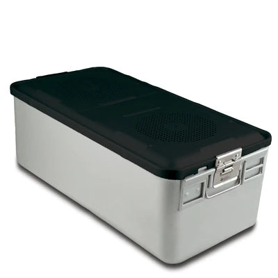SklarLite Sterilization Container - Full-Size, Standard Lid, Non-Perforated Bottom, 23" x 11" x 8", Black - 10-4154