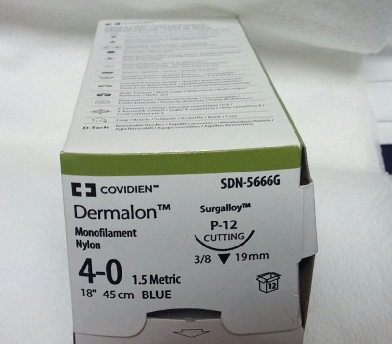 Nonabsorbable Suture with Needle Dermalon Nylon P-12 3/8 Circle Precision Reverse Cutting Needle Size 4-0 Monofilament 