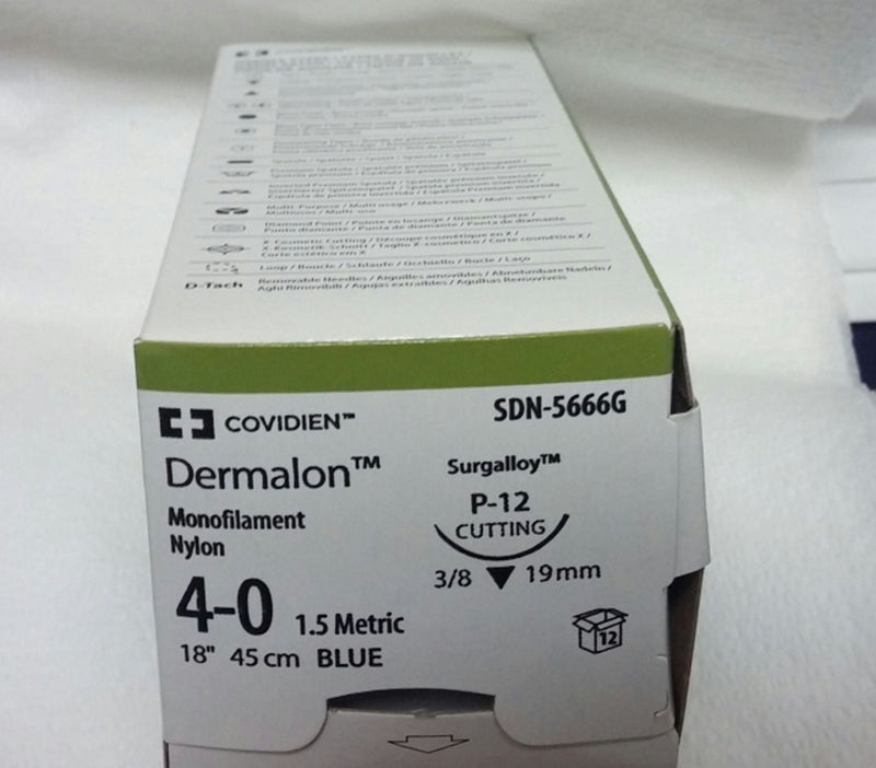 Nonabsorbable Suture with Needle Dermalon Nylon P-12 3/8 Circle Precision Reverse Cutting Needle Size 4-0 Monofilament