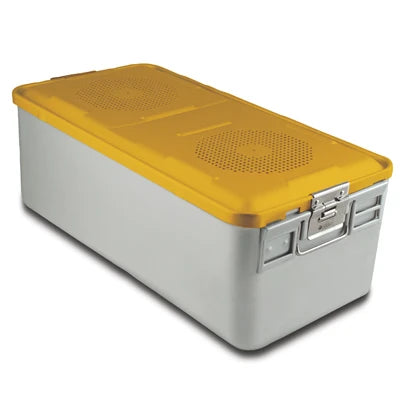 SklarLite Sterilization Container - Full-Size, Standard Lid, Perforated Bottom, 23" x 11" x 8", Yellow - 10-4158