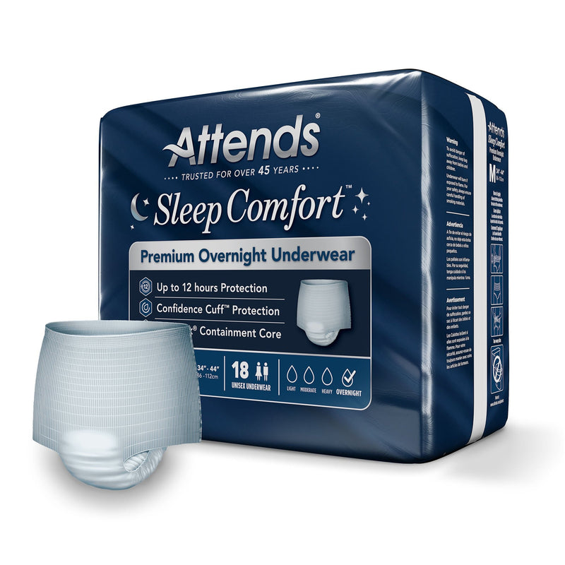 Attends Sleep Comfort Premium Overnight Underwear, Medium, 24 – 44 Inches (18/BG)