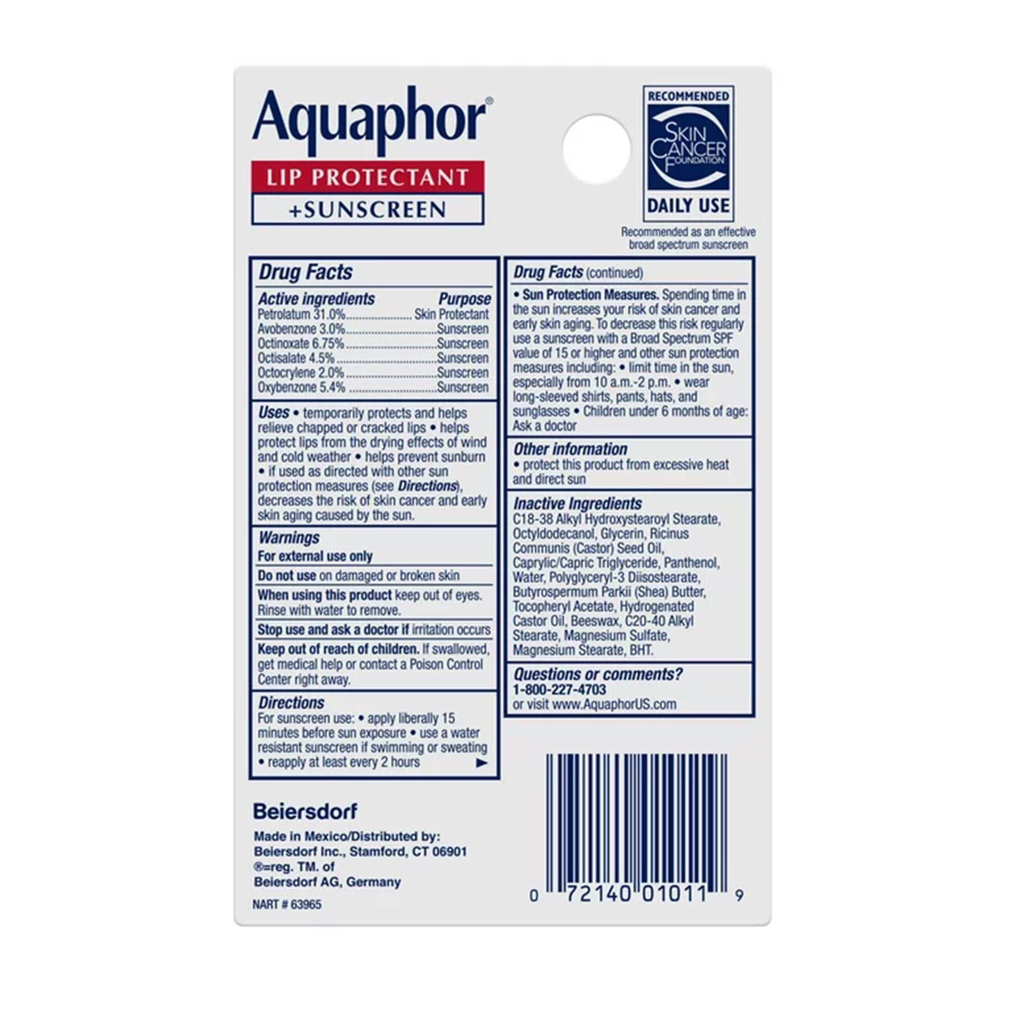 Beiersdorf Aquaphor Lip Protectant + SPF 30 (6/CT) 
