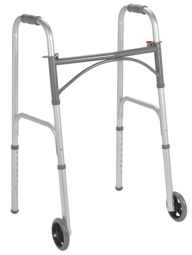 Drive DeVilbiss Healthcare drive Dual Release Folding Walker with Wheels (4/CS) 