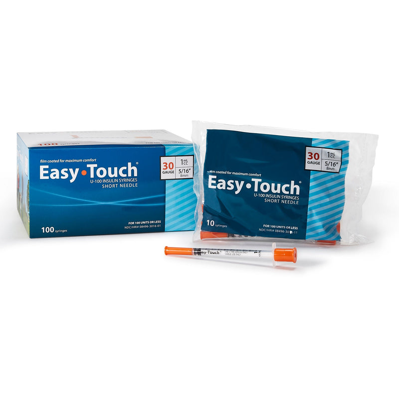EasyTouch 1 mL Insulin Syringe with Needle, 30 Gauge, 5/16 Inch Needle Length (Case of 500)
