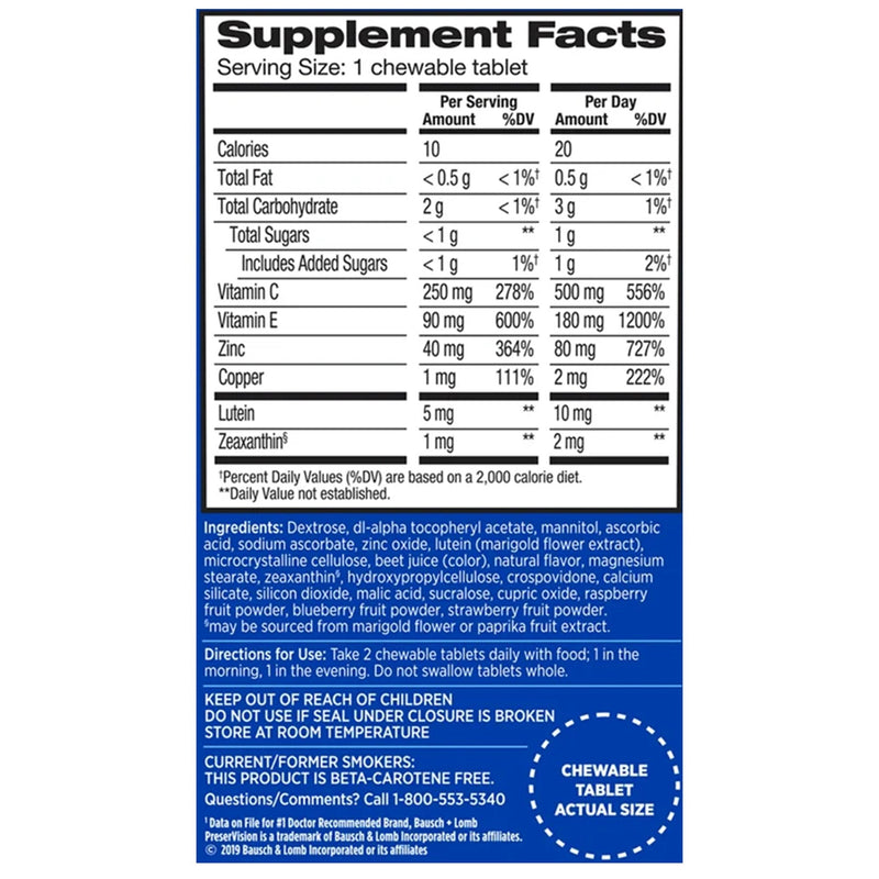 Bausch & Lomb Bausch + Lomb PreserVision AREDS 2 Chewables, Mixed Berry Flavor 