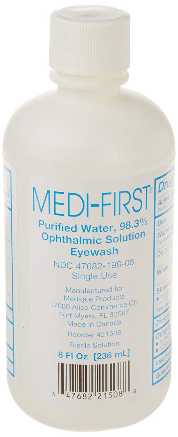 Medi-First Purified Water, 98.3% Ophthalmic Solution Eyewash, 8-ounce Bottle (Case of 12)