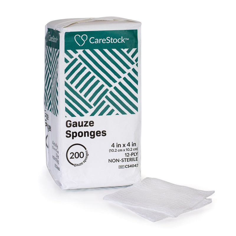 CareStock Gauze Sponge, 4 x 4 in. 12-Ply, Medical-Grade Cotton Wound Dressing (Case of 2000)