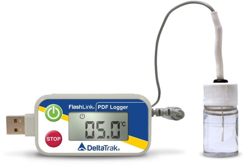 Vaccine Temperature Data Logger with Alarm Flashlink PDF Logger Fahrenheit -58° to +104°F (-50° to +40°C) Glycol Bottle Probe Magnet Battery Operated (Each)