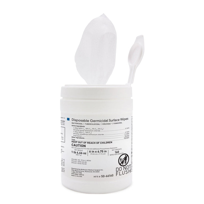 McKesson Germicidal Large Surface Disinfectant Wipes, Canister, 160 ct. (Case of 1920)