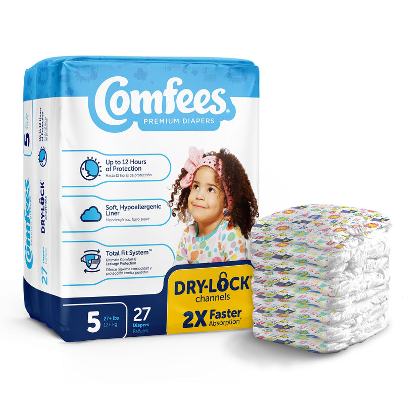 Attends Comfees Premium Baby Diapers, Unisex, Tab Closure, Size 5 (Case of 108)