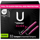 Tampon U by Kotex Click Super Absorbency Plastic Applicator Individually Wrapped (Case of 192)