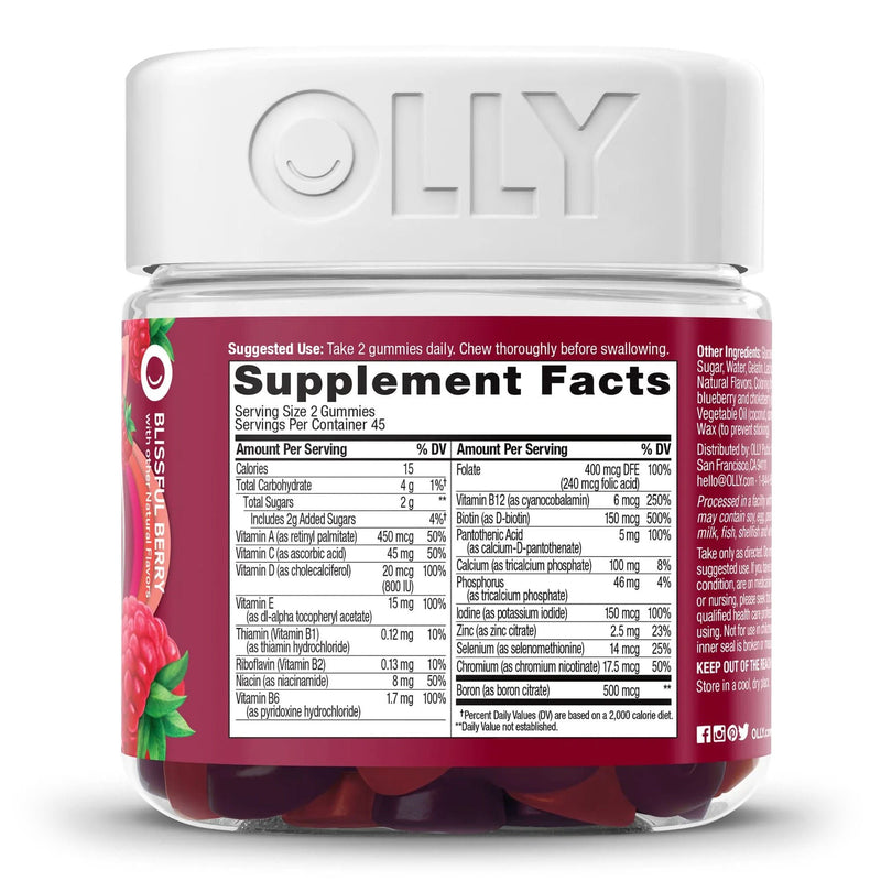 Olly The Perfect Women's Multi Gummies, Blissful Berry (Bottle of 90)