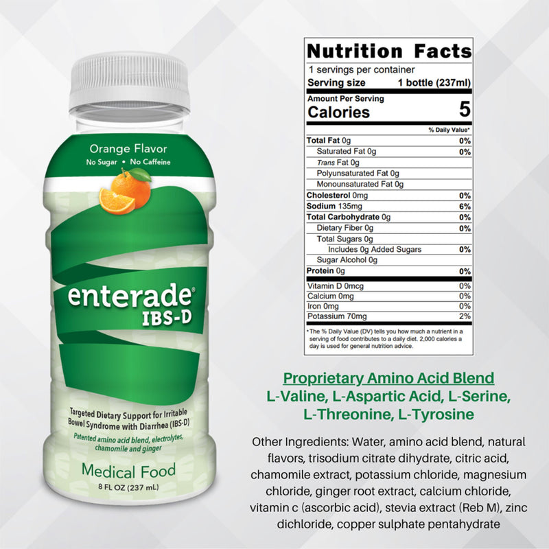 enterade IBS-D Targeted Dietary Support Medical Food, Orange, 8-ounce bottle (12/CS)